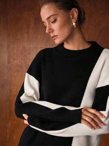 MOTF PREMIUM TWO TONE DROP SHOULDER OVERSIZE SWEATER