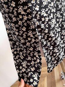 Sweetra Young 青少女方領無袖分裂花卉印花裙