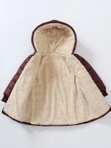 SHEIN Girls' Zip-Up Hooded Plush Lined Padded Coat, Back To School Season Fall Winter - Chocolate Brown - View 7