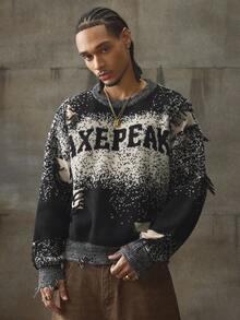 AXEPEAK Distressed Vintage American Style Sweater For Men, For Fall Winter - Multicolor - View 1