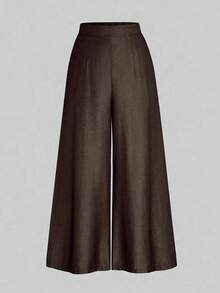 Rometta Pantalones rectos y anchos de pierna ancha de talla grande - Óxido marrón - Ver 1