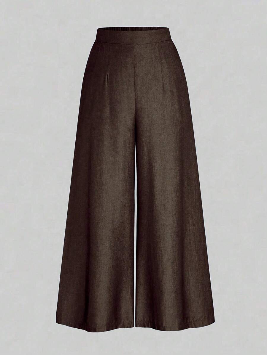 Rometta Pantalones rectos y anchos de pierna ancha de talla grande - Óxido marrón - Ver 1