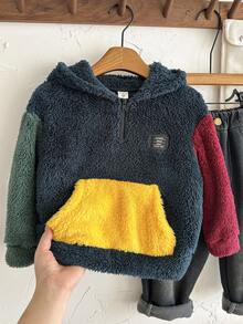 SHEIN Kids/Young Boys Casual Loose Plush Patchwork Sweatshirt Autumn Winter Clothes For Girl - Multicolor - View 5