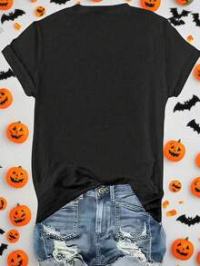 EMERY ROSE Plus Size Women Pumpkin & Leopard Print T-Shirt Halloween