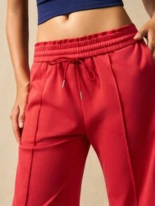 VARSIVA 女士休闲红色宽松阔腿裤 - 酒紅色 - 查看 7