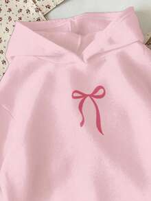 SHEIN Leap Crew 少女可愛淺粉色迷你蝴蝶結圖案厚實柔軟長袖衛衣，適合秋季、學校、開學季、休閒街頭風穿搭 - 粉色 - 查看 4