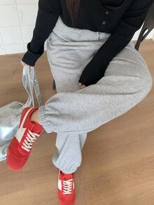 Dazy Plus Elastic Waist Loose Leg Hem Drawstring Plus Size Women Street Style Sweatpants Fall Women Joggers