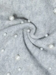 EMERY ROSE Women's Knitted Beaded Round Neck Long Sleeve Pullover Sweater, Fashionable & Versatile In Fall/Winter - Grey - View 9