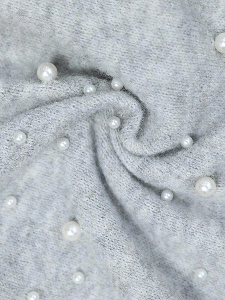 Suéter de Gola Redonda de Manga Longa Tricotado com Contas para Mulheres, Elegante e Versátil no Outono/Inverno