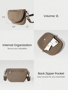 GLOWMODE 1.5L Easy Commute Water-Resistant Shoulder Strap Bag With Clippable Nano Pouch Daily Casual Fall Winter - Brown - View 4
