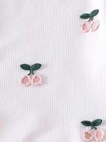 Conjunto de 2 peças para meninas, composto por calça flare vermelha de manga comprida com textura listrada em tricô e camiseta com estampa de cereja. Roupa casual e confortável, perfeita para o outono/inverno. - Branco - Ver 4
