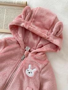 SHEIN Baby Girl Coat Casual Style Long Sleeve Fall Outfits For Girl Rabbit-Embroidery Warmer Jacket Winter - Pink - View 8