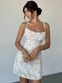 Firerie 女士优雅浪漫刺绣串珠连衣裙 - 白色 - 查看 10