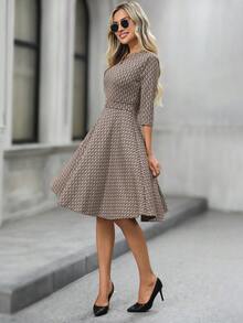 EMERY ROSE 女式秋季优雅通勤 V 领无袖高腰及膝连衣裙，经典派对礼服，婚礼宾客礼服，别致礼服，优雅晚礼服 - 卡其色 - 查看 7