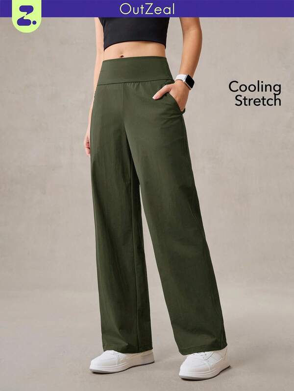 OutZeal Pantalones deportivos de mujer de tiro alto con bolsillos laterales, de punto suave y pierna recta, para uso diario y casual en otoño