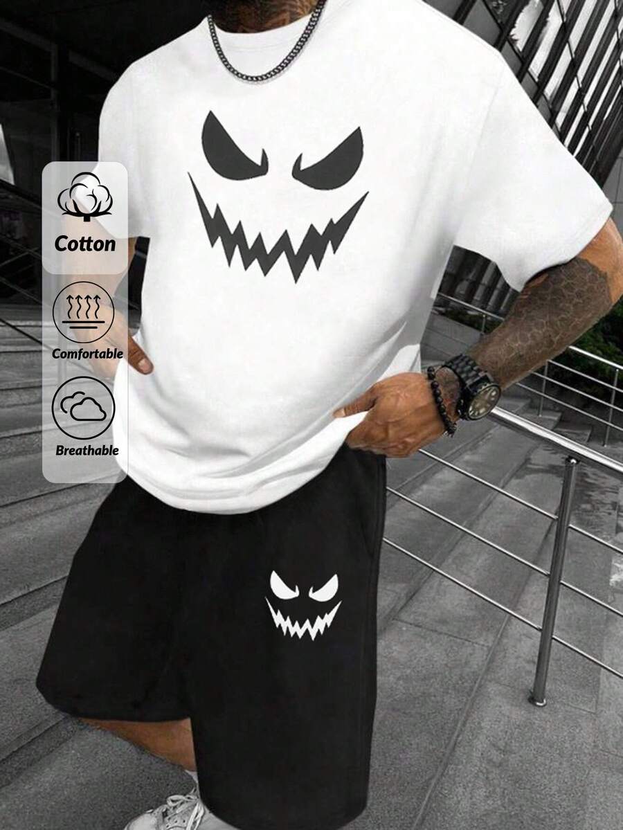 RueChic Men Cottonline Smile Printed Regular T-Shirt Set - Black and White - View 1