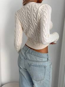 Aloruh 女式复古粗针织圆领修身长袖套头毛衣，秋冬简约杏色打底衫 - 杏色 - 查看 3