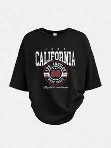 SHEIN Girlism 2pcs Tween Girls Casual Minimalist Letter Print Loose Short Sleeve T-Shirt And Flare Pants Set - Black - View 5