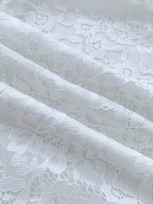 女童白色蕾丝领T恤和褶皱裙套装，下午茶装，白色度假套装，蕾丝套装，秋冬长袖度假套装 - 白色 - 查看 7