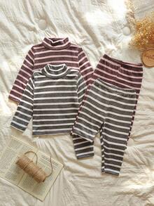 Vintaside Kids 2 piezas Conjunto de camiseta de algodón a rayas para niñas, suave y cómodo, conjunto casual versátil para primavera, otoño e invierno - Multicolor - Ver 3