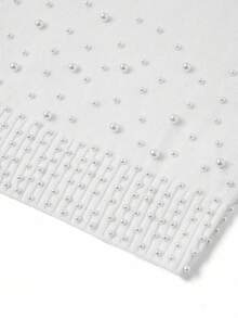 Ellevyn Suéter feminino elegante de cor sólida, decote em V, manga comprida, com detalhes em pérolas, adequado para várias ocasiões no outono/inverno - Branco - Ver 4