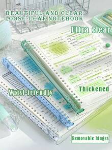 1/2/3PCS/360page- B5 Clear Soft Leather Bulk Notebook, With Perforated Pages,B5 Loose-Leaf Notebook With Thick Coil - 1PC 60 Sheets (120 Pages) Detachable, Light Green Light Blue Milky White, Smooth Writing Paper Binder - Velvet Textured Cover,School Supplies,Back To School - Multicolor - View 2