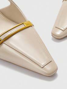 CUCCOO BIZCHIC 女士时尚闪亮米色材质露背方头细高跟鞋，适合通勤、约会、聚会、派对等场合 - 米色 - 查看 7