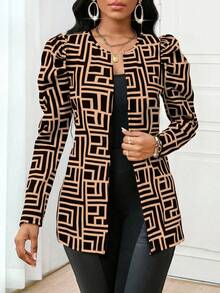 SHEIN Lady 女式格纹印花修身优雅长袖常规秋冬夹克 - 彩色 - 查看 4