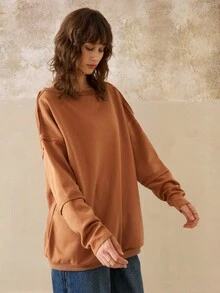 INAWLY Women's Casual Sweatshirt With Backless, Loose Fit And Layered Sleeve Design Fall Sweatshirt - Coffee Brown - View 4