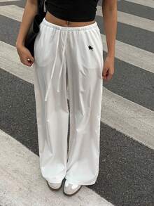 SHEIN EZwear Quần ống đứng dáng rộng thoải mái cho nữ in logo Ngựa Đen, phù hợp cho mùa xuân/thu, trang phục thể thao, phong cách đại học, cổ điển - Nhiều màu - Xem 6