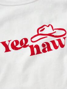 Y2Kool Morgan Mondays Co Artist Hat & Slogan Graphic Tank Top Yee Haw, For Summer, 95% Cotton, For Holiday, Vacation, Beach, Going Out, Festival, Ibiza Fits, Western Wear Autumn Matching Idea Casual Stylish Clothing Collection New Year Outfits