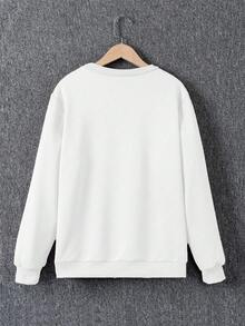 青少年男童棕黑色拼接套头卫衣，秋冬款 - 白色 - 查看 2