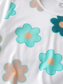 女童度假休闲碎花宽松T恤+梭织纹理宽松裤套装 - 彩色 - 查看 3