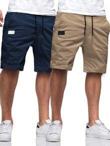 Manfinity Homme 2pcs Men's Loose Fit Drawstring Waist Slant Pocket Shorts