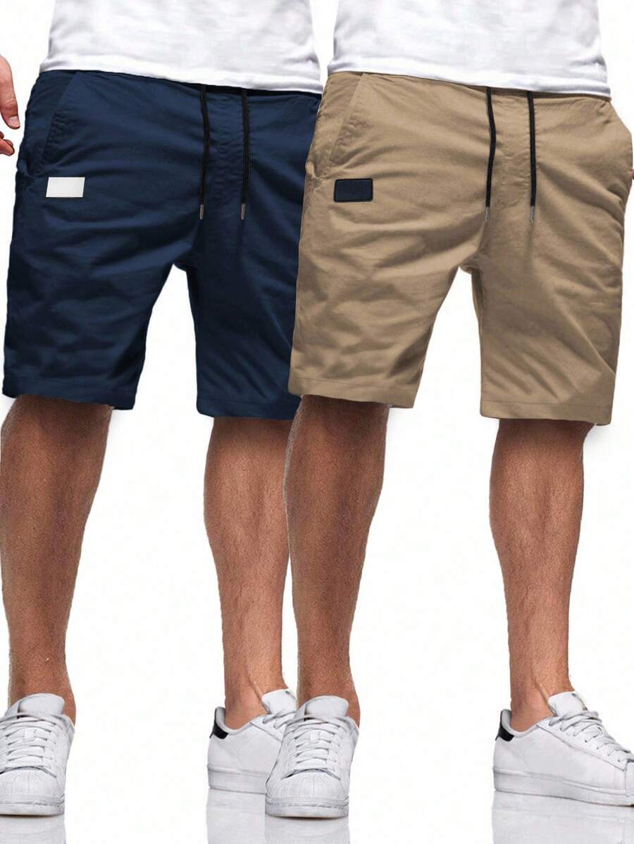 Manfinity Homme 2pcs Men's Loose Fit Drawstring Waist Slant Pocket Shorts