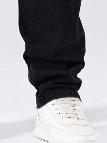 Manfinity Homme Calça Jeans Skinny Preto Desbotado e Desgastado Plus Size, Estilo de Rua Casual, Primavera/Verão - Preto - Visão 6