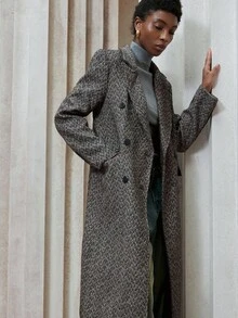 Aveloria Modichic 女士宽松人字纹羊毛大衣，优雅通勤风格 - 深灰色 - 查看 6
