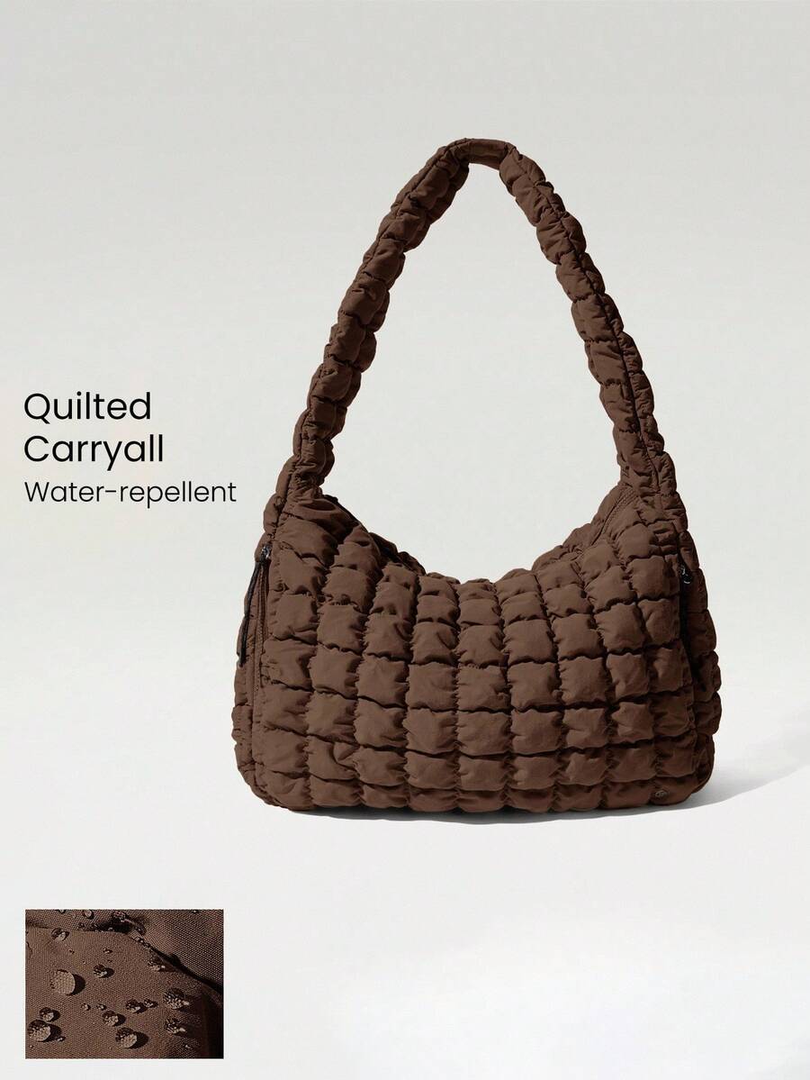 GLOWMODE Quilted Water-Resistant Carryall Shoulder Bag - Brown - View 1