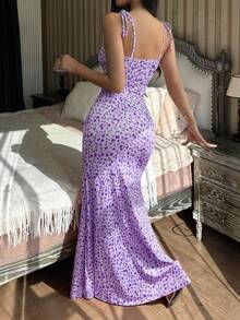 Vestido ajustado con estampado floral diminuto para mujer - Multicolor - Ver 2