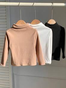 SHEIN 3pcs Baby Boy Turtleneck Long Sleeve Base Layer,Thermal Lined Winter Basics For Back-To-School,Black And White Solid Casual Tops For Carrer Day - Multicolor - View 2