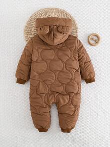 Cozy Pixies 男婴字母图案3D耳朵连帽抓绒长袖连体衣套装，百搭舒适，适合秋冬季穿着