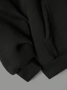 RueChic Tween Boy Letter Embroidery Kangaroo Pocket Hoodie - Black - View 5