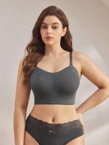 Ocili Plus Size Women Solid Ribbed Casual Comfortable Tube Top Bra (Detachable Strap) - Dark Grey - View 2
