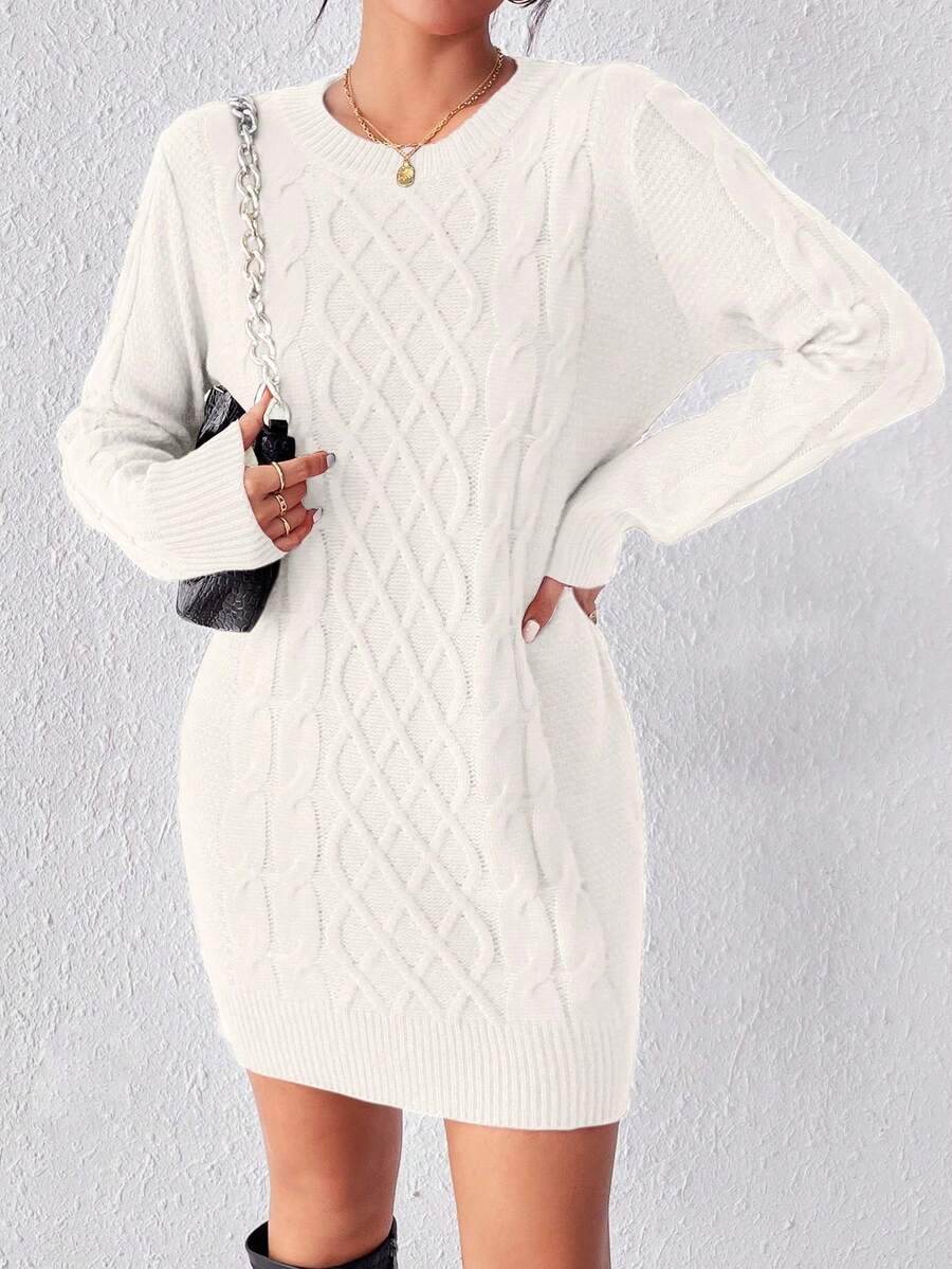EMERY ROSE Vestido de suéter de punto trenzado para mujer para ropa de Año Nuevo - Beis - Ver 1