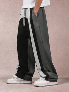 Quần thể thao ống rộng thoải mái có sọc hai bên hông, dây rút ở eo, phong cách hip hop đường phố, đồ mặc nhà mùa thu đông, đồ mặc nhà thoải mái thường ngày - màu đen - Xem 4