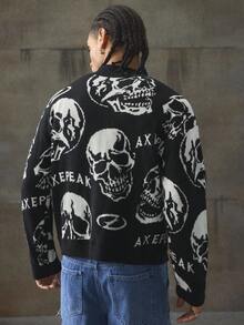 AXEPEAK Men's Skull & Dark Pattern Punk Hip Hop Pullover Sweater, Fall Winter - Black - View 2