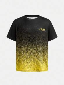 SHEIN 2件套青少年男孩休闲图案印花圆领短袖T恤和慢跑裤套装 - 黃色 - 查看 12