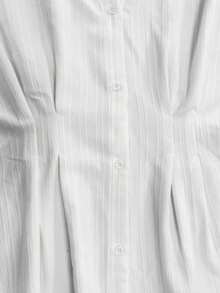 Franclia 优雅短袖衬衫，纹理纯色衬衫，收腰泡泡袖上衣，适合女性 - 白色 - 查看 5