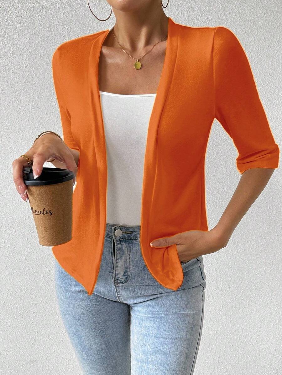 EMERY ROSE Women Solid Color Casual Vacation Regular Cardigan, Summer Loose Knit Outwear