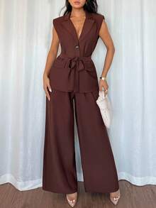 Elenzga Women's Fashionable Casual Minimalist Elegant Business Suit Set, Suitable For Early Autumn And Summer